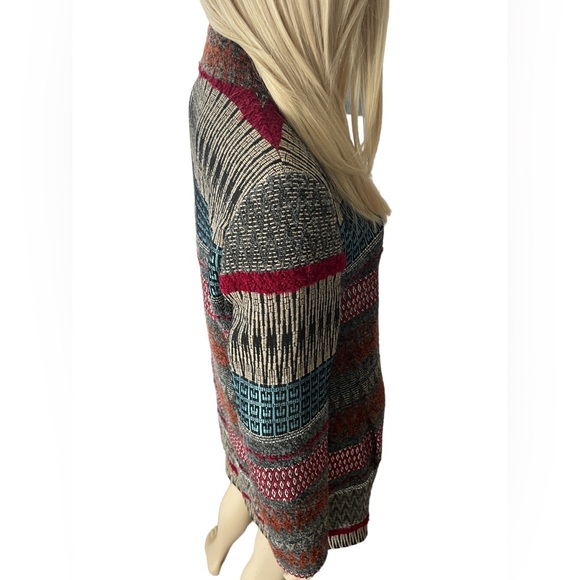 RIANI Aztec Print Long Jacket In Grey Burgundy & Turquoise - Picture 6 of 11